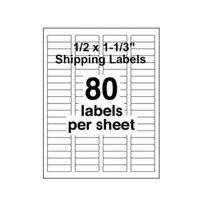 80Up Label Adhesive Paper Labels 1/2 x 1-1/3" Letter Shipping Address Labels